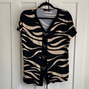 Bella Donna Black and Tan Zebra Print shirt with gold accents XXL Mob Wife bling